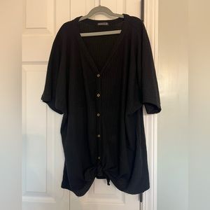Short sleeve waffle front tie tunic in black size medium